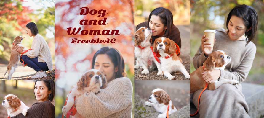 犬を飼っている女性の写真