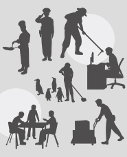 silhouettes of working people